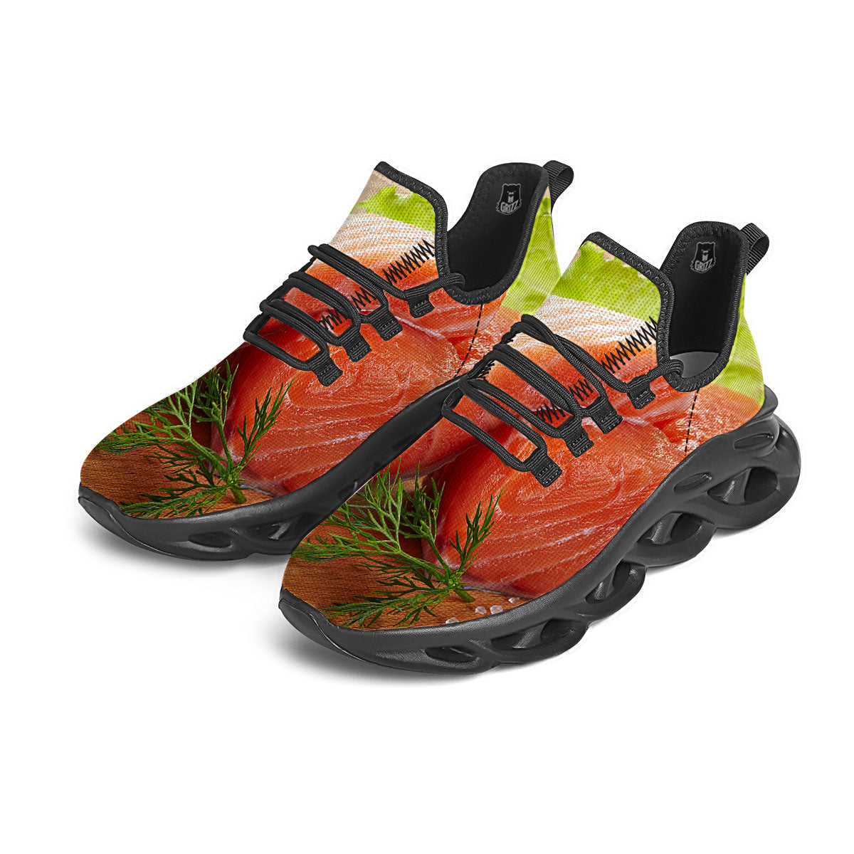 Fresh Salmon Print Black Running Shoes-grizzshop