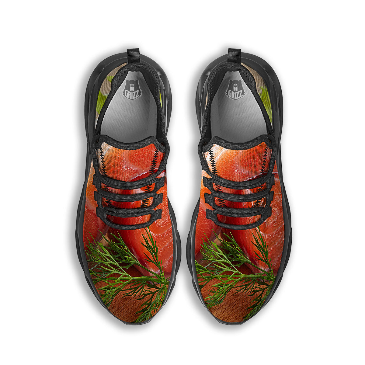 Fresh Salmon Print Black Running Shoes-grizzshop
