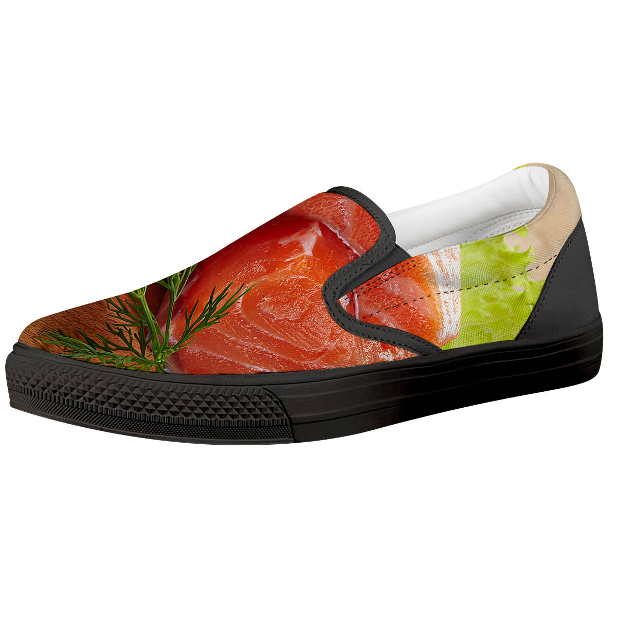 Fresh Salmon Print Black Slip On Shoes-grizzshop