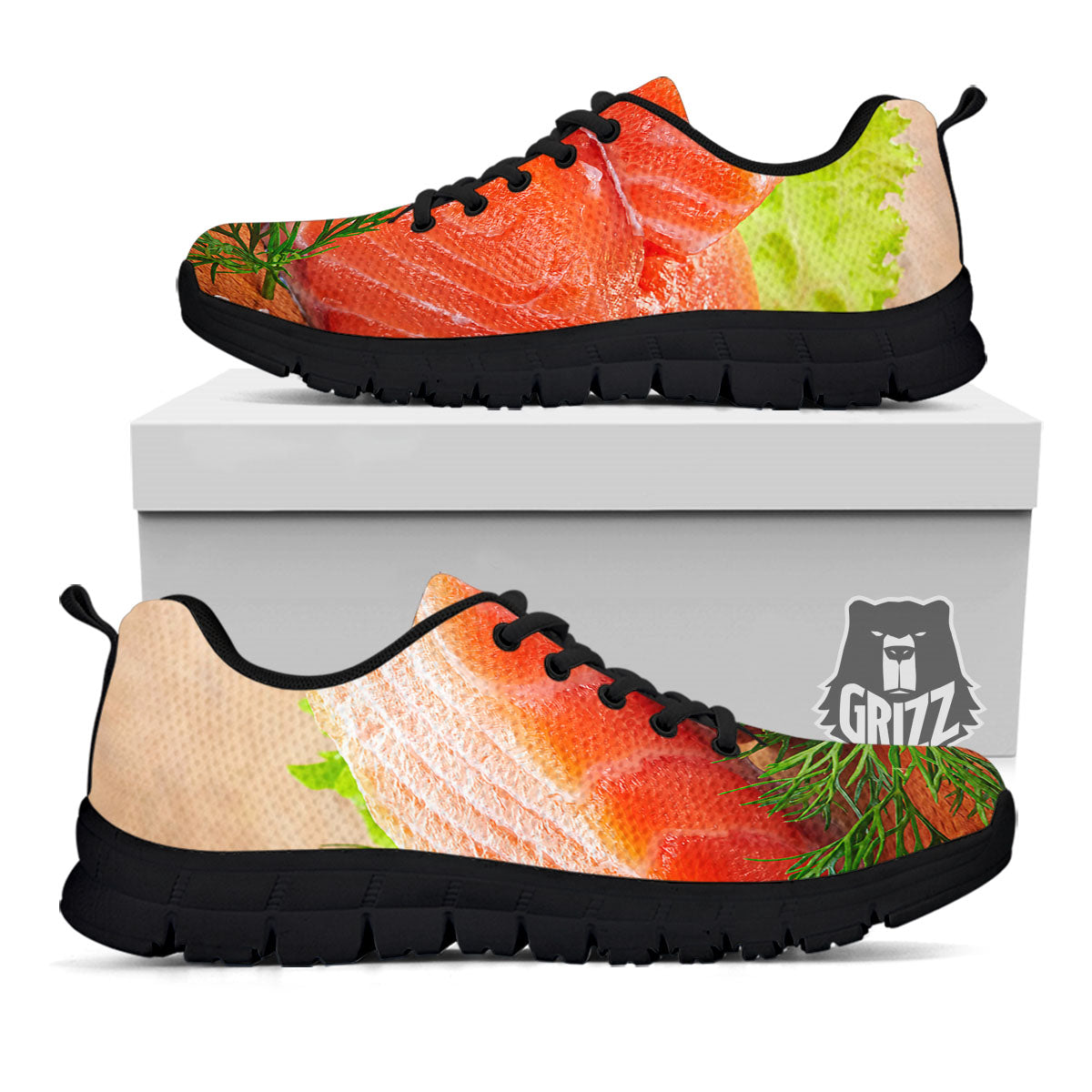 Fresh Salmon Print Black Sneaker-grizzshop
