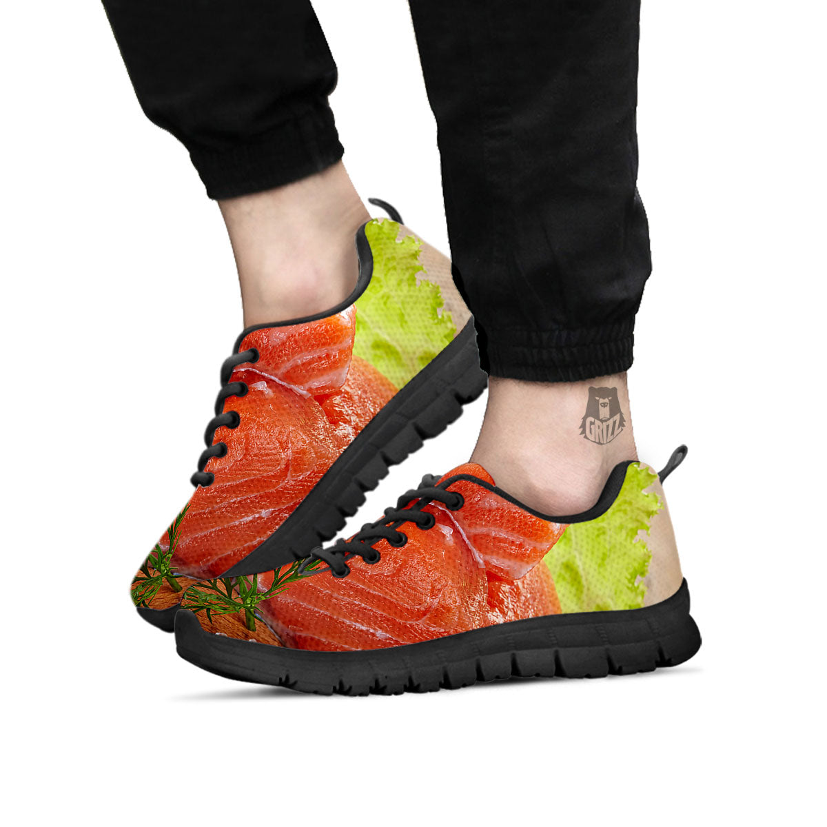 Fresh Salmon Print Black Sneaker-grizzshop