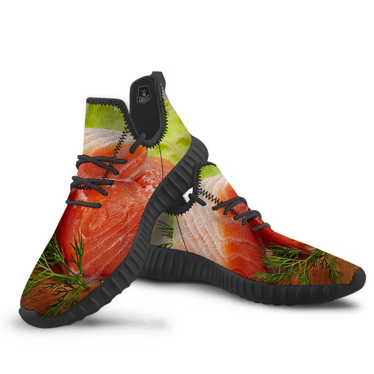 Fresh Salmon Print Black Walking Shoes-grizzshop