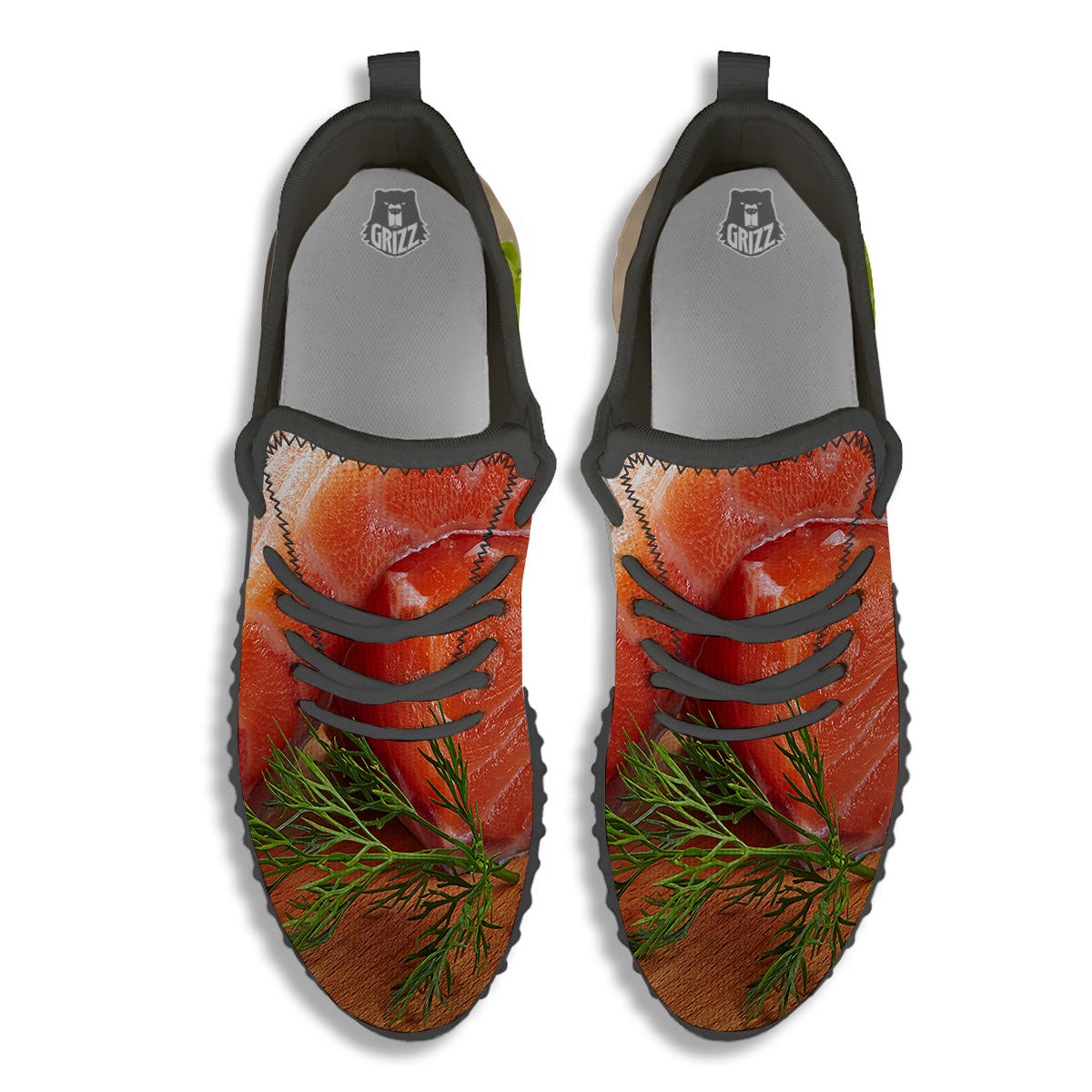 Fresh Salmon Print Black Walking Shoes-grizzshop