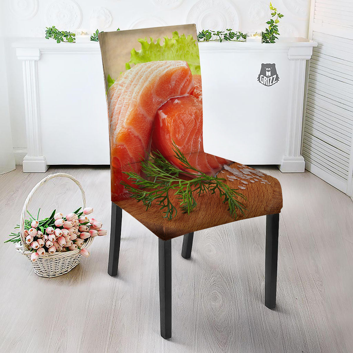 Fresh Salmon Print Dining Chair Slipcover-grizzshop