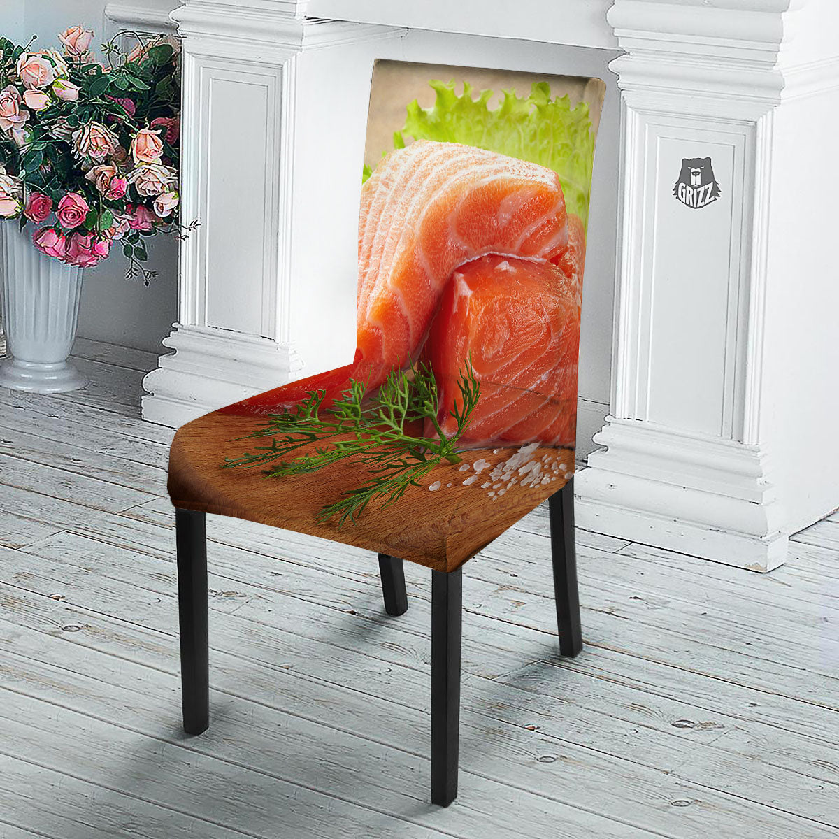 Fresh Salmon Print Dining Chair Slipcover-grizzshop
