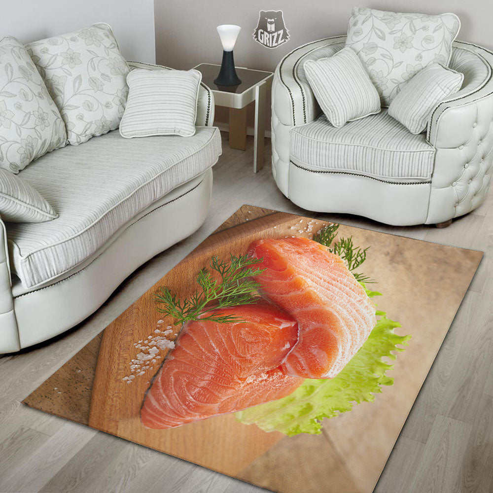 Fresh Salmon Print Floor Mat-grizzshop