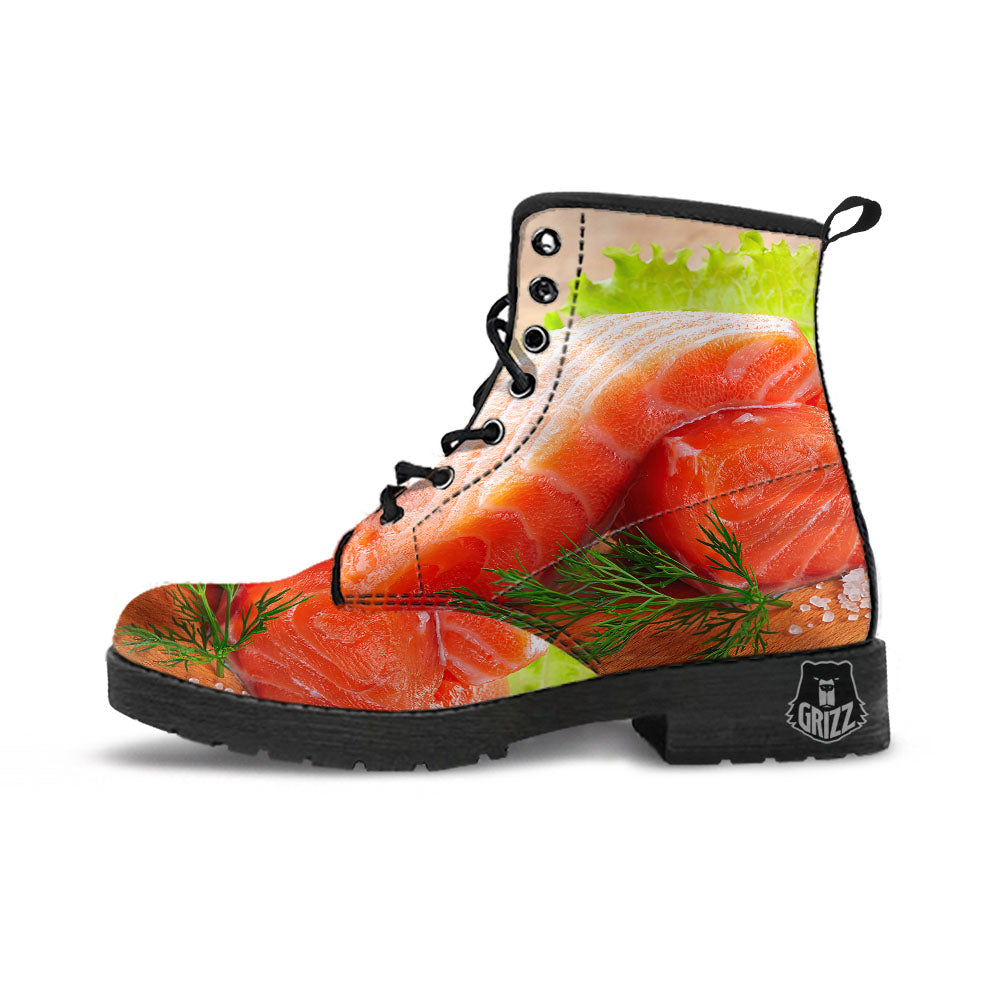 Fresh Salmon Print Leather Boots-grizzshop