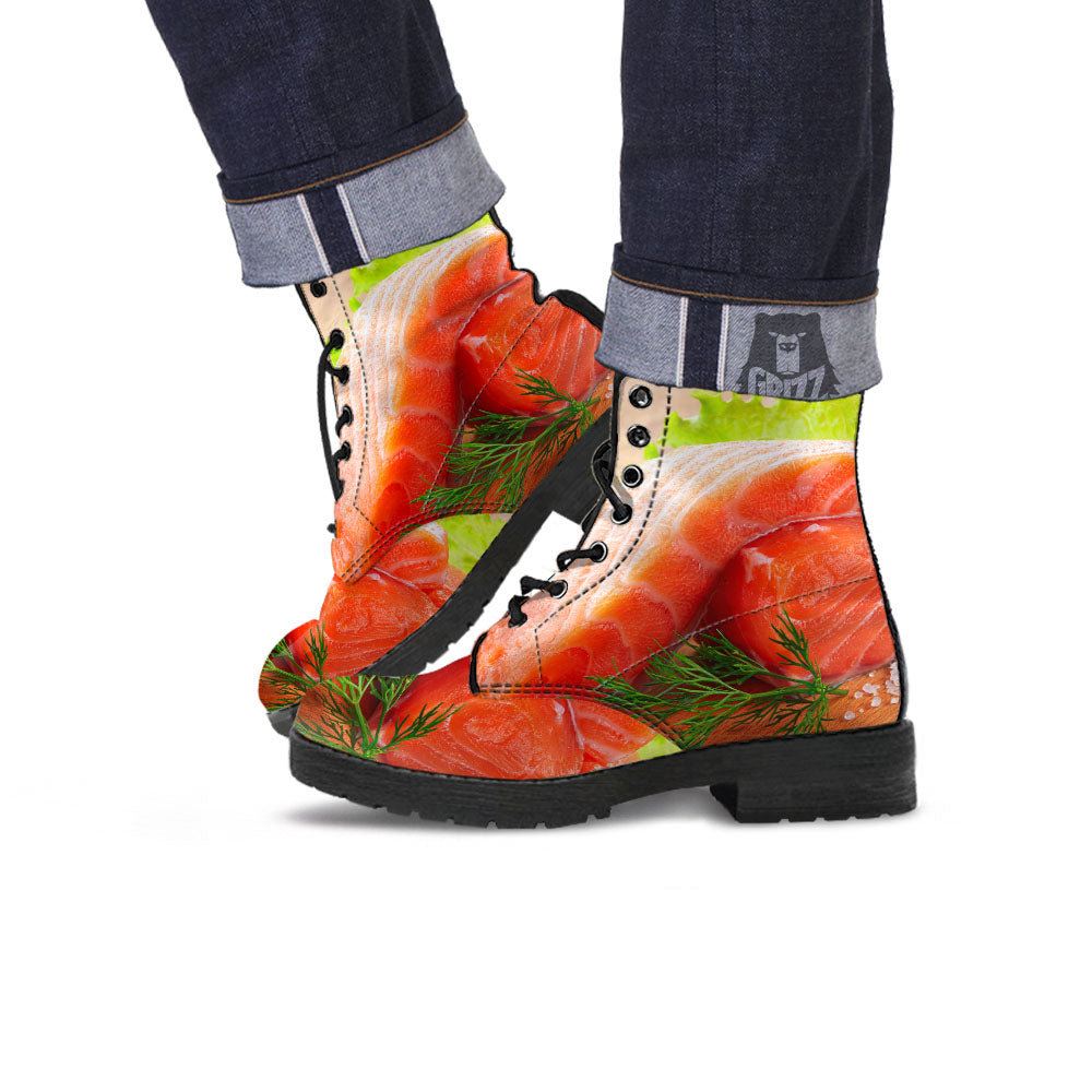 Fresh Salmon Print Leather Boots-grizzshop