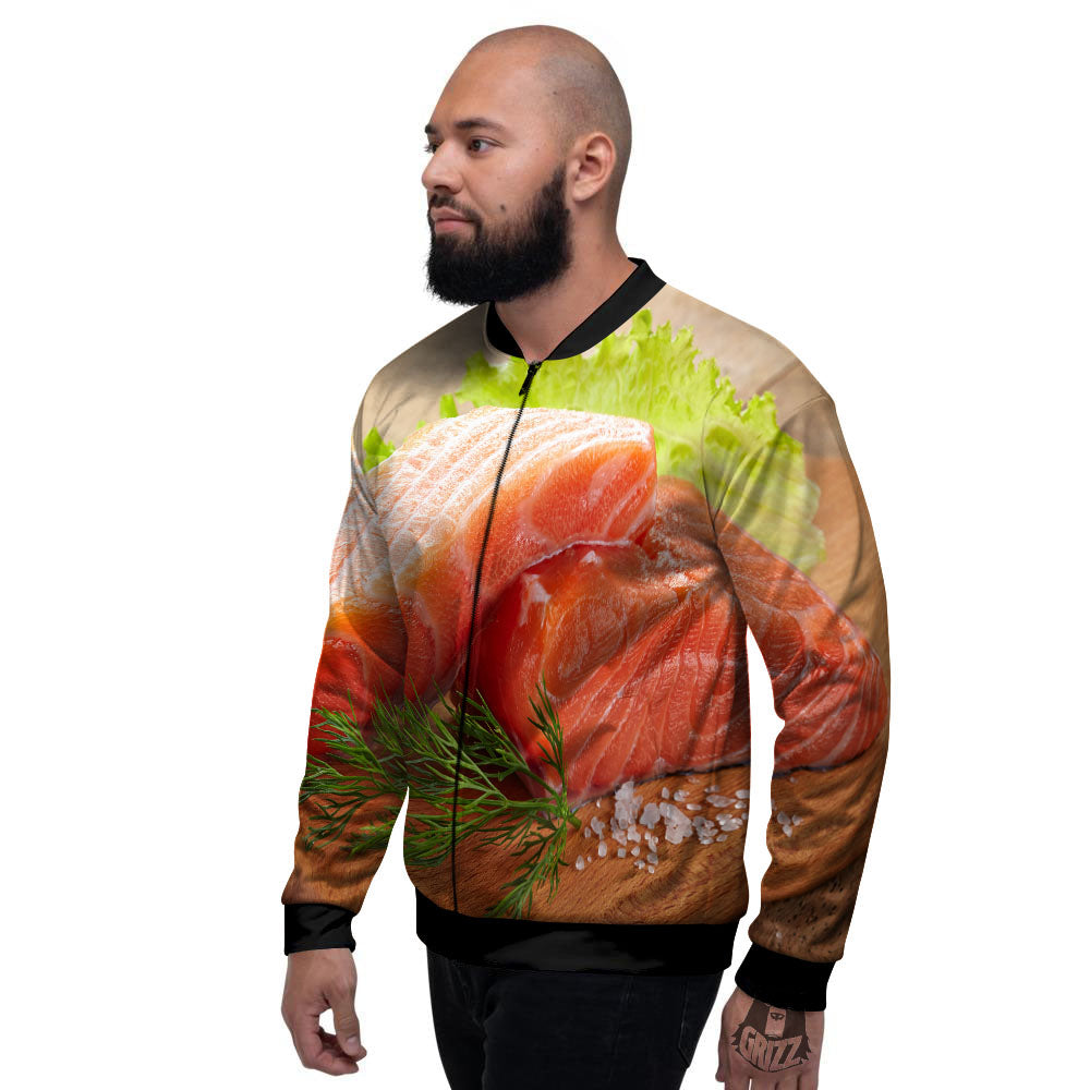 Fresh Salmon Print Men's Bomber Jacket-grizzshop