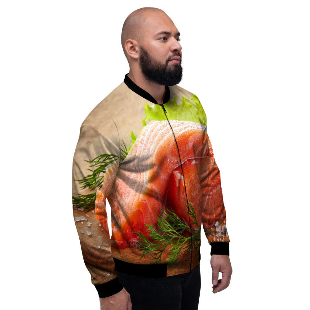 Fresh Salmon Print Men's Bomber Jacket-grizzshop