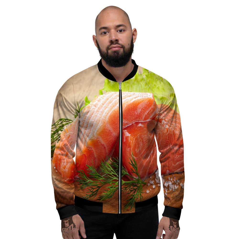 Fresh Salmon Print Men's Bomber Jacket-grizzshop