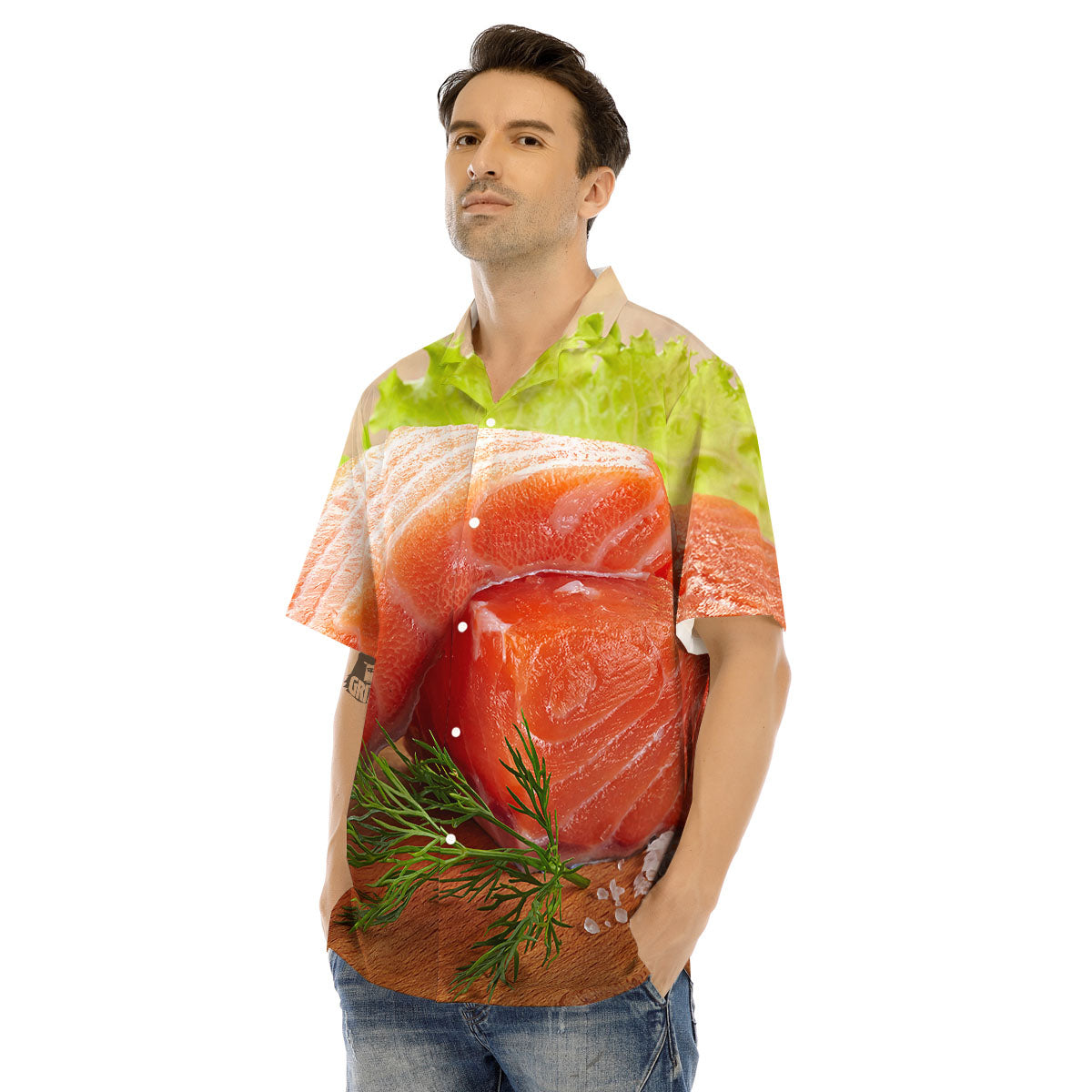 Fresh Salmon Print Men's Hawaiian Shirt-grizzshop