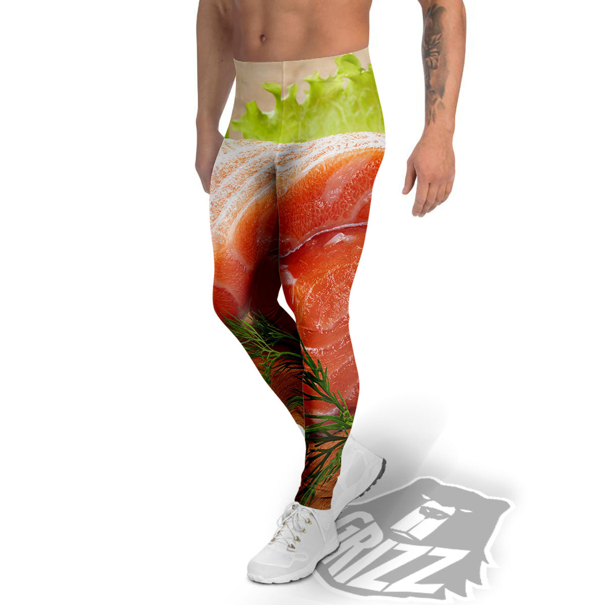 Fresh Salmon Print Men's Leggings-grizzshop