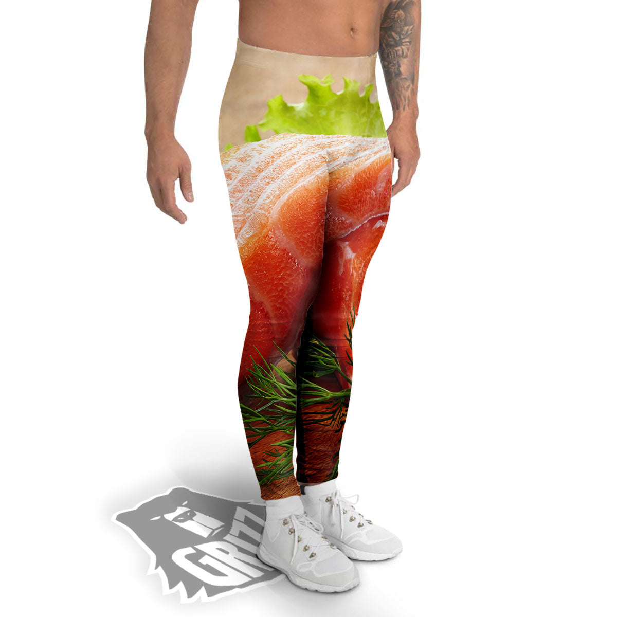 Fresh Salmon Print Men's Leggings-grizzshop