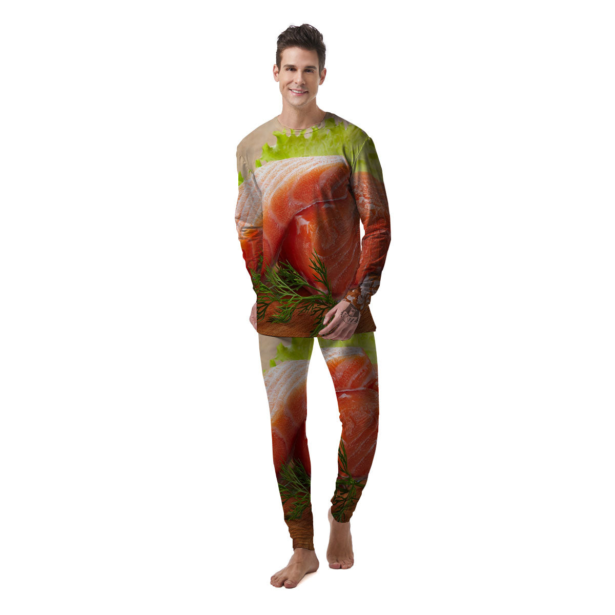 Fresh Salmon Print Men's Pajamas-grizzshop