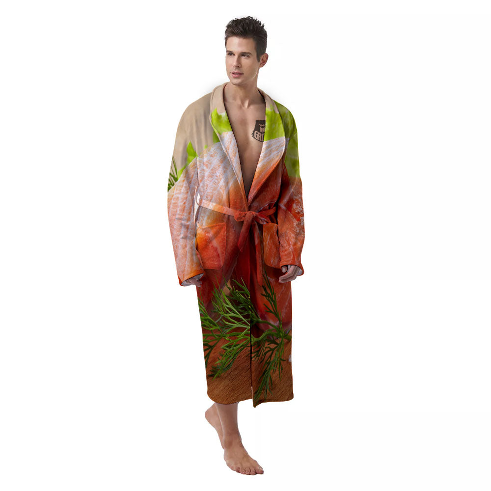 Fresh Salmon Print Men's Robe-grizzshop