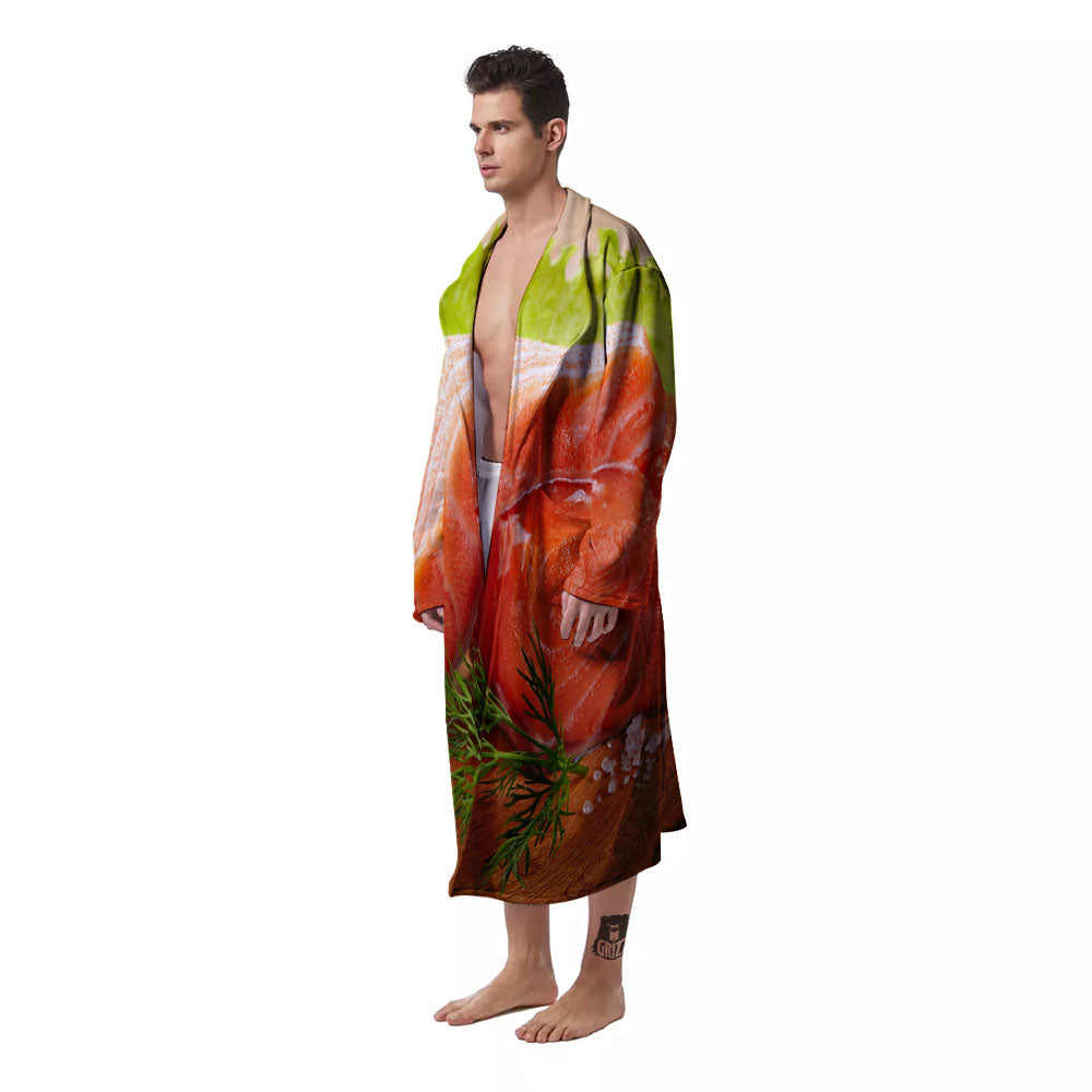 Fresh Salmon Print Men's Robe-grizzshop