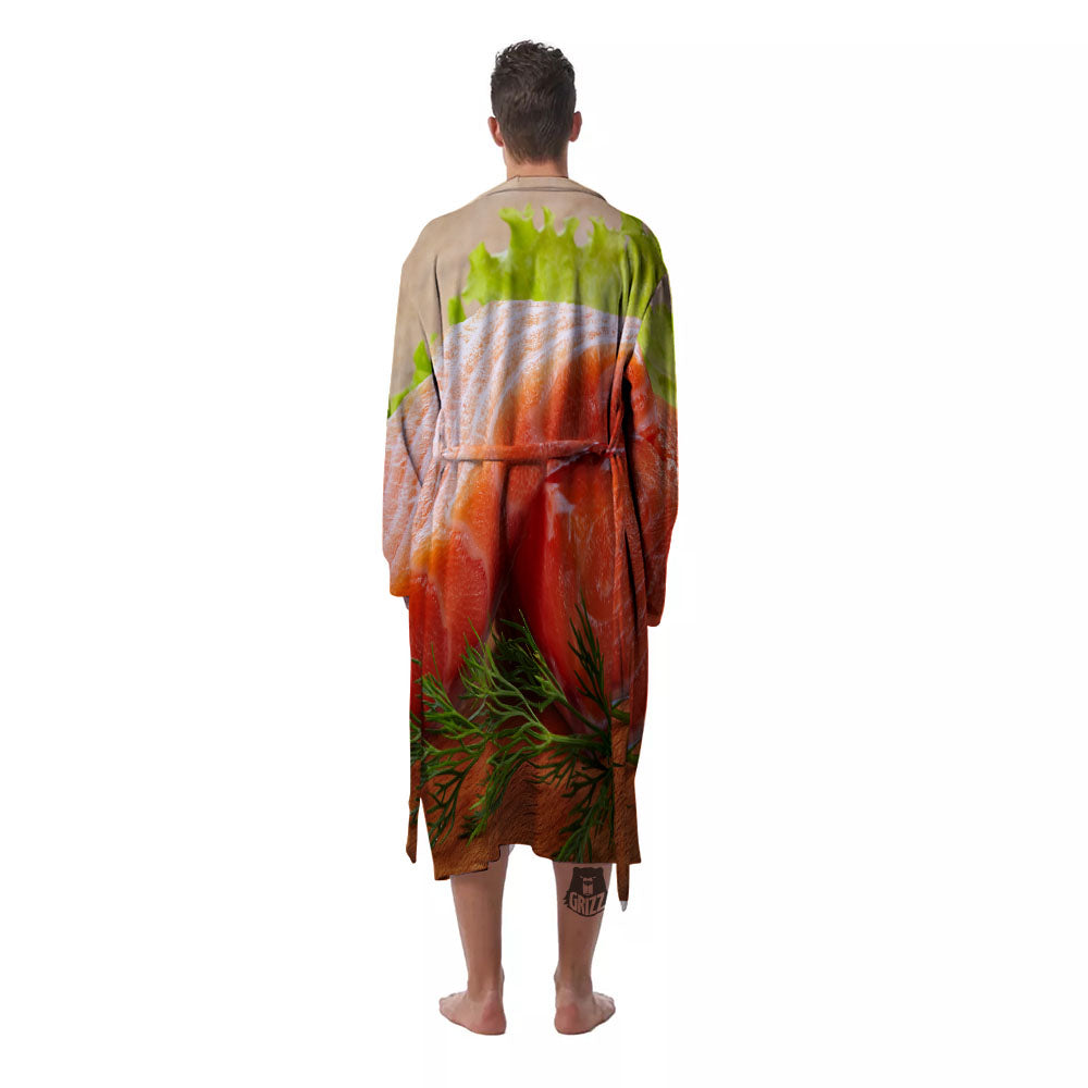 Fresh Salmon Print Men's Robe-grizzshop