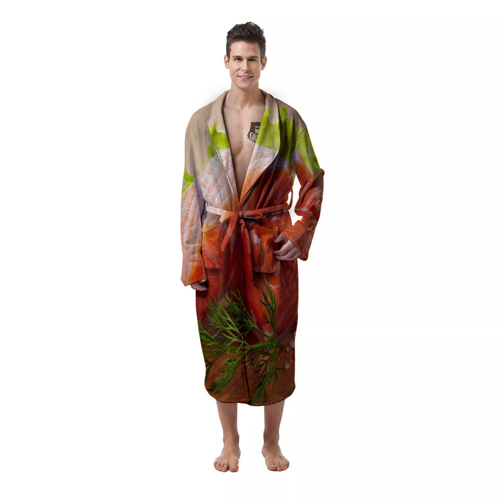 Fresh Salmon Print Men's Robe-grizzshop