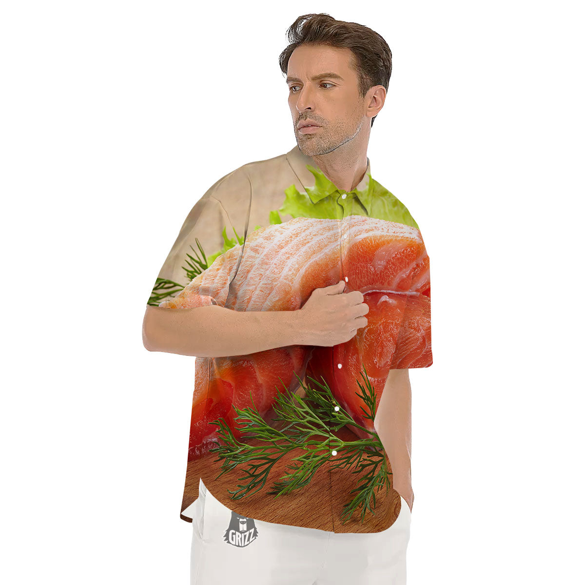 Fresh Salmon Print Men's Short Sleeve Shirts-grizzshop