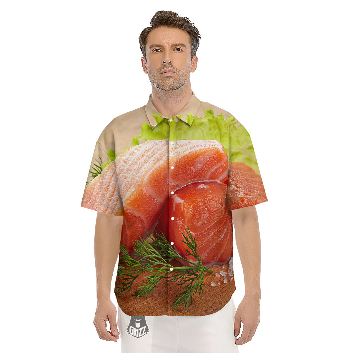 Fresh Salmon Print Men's Short Sleeve Shirts-grizzshop