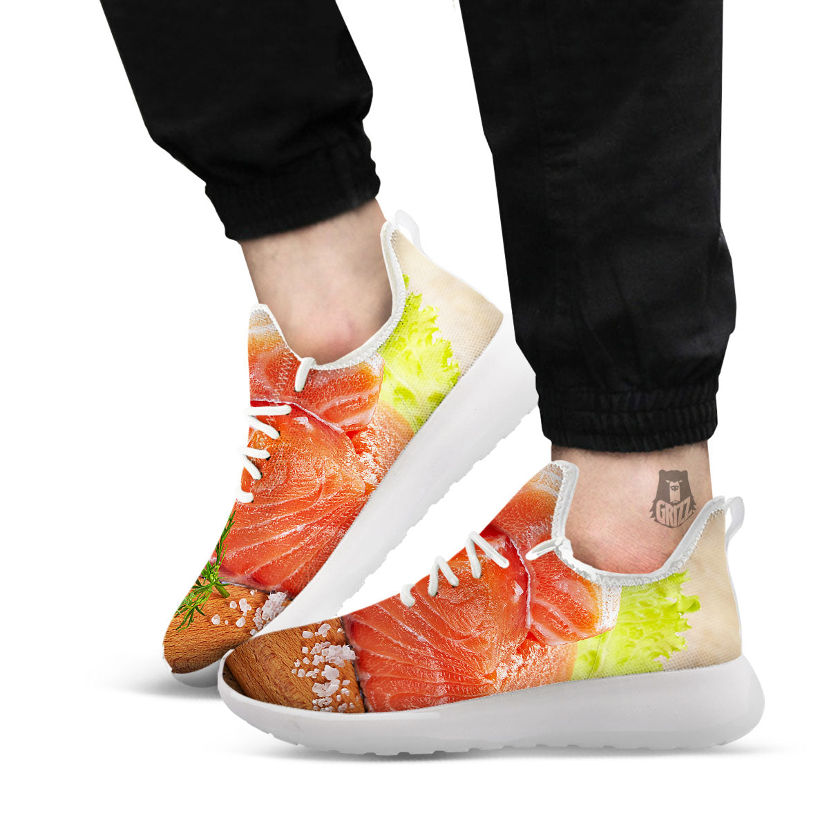Fresh Salmon Print White Athletic Shoes-grizzshop