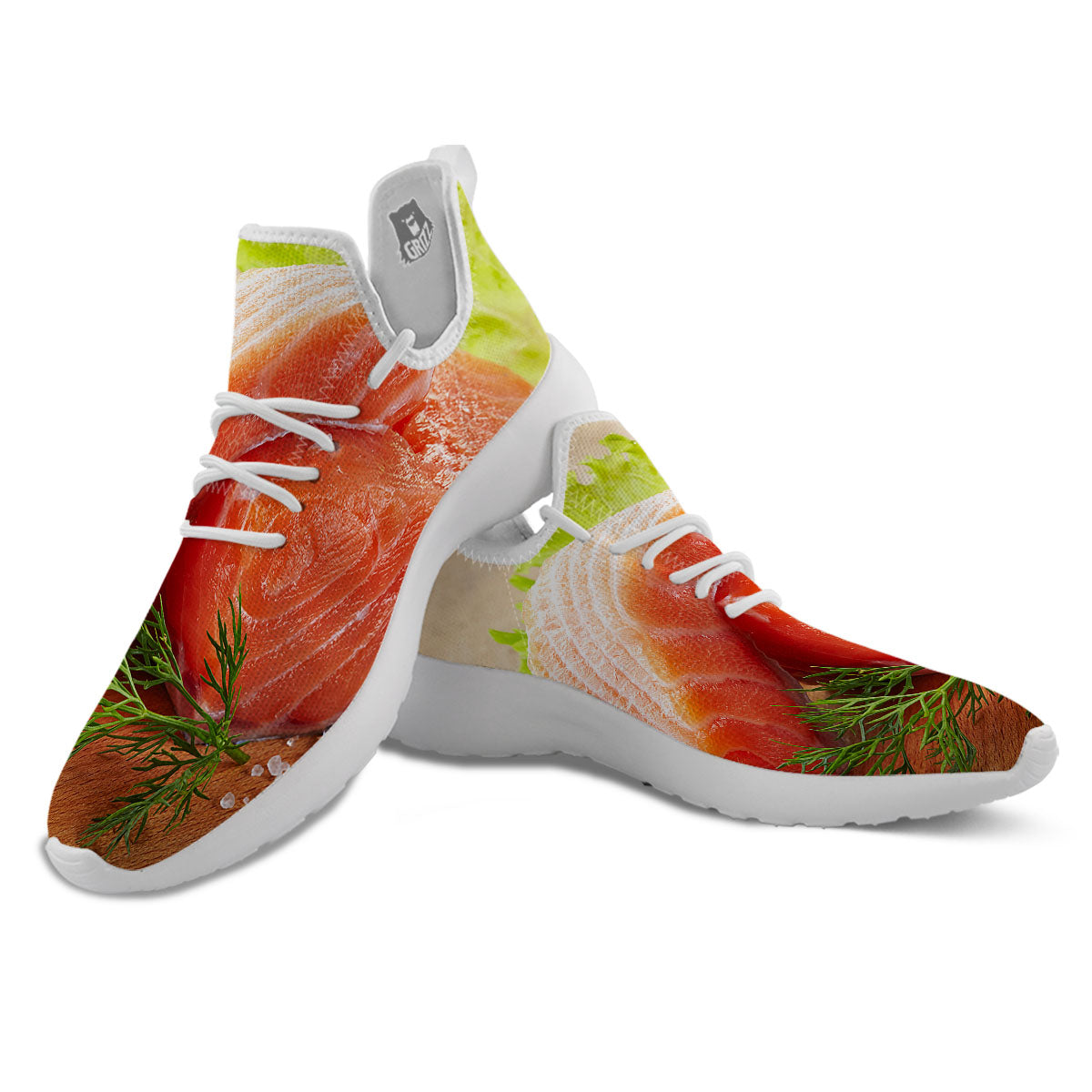 Fresh Salmon Print White Athletic Shoes-grizzshop