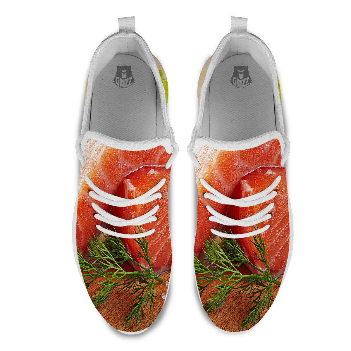 Fresh Salmon Print White Athletic Shoes-grizzshop