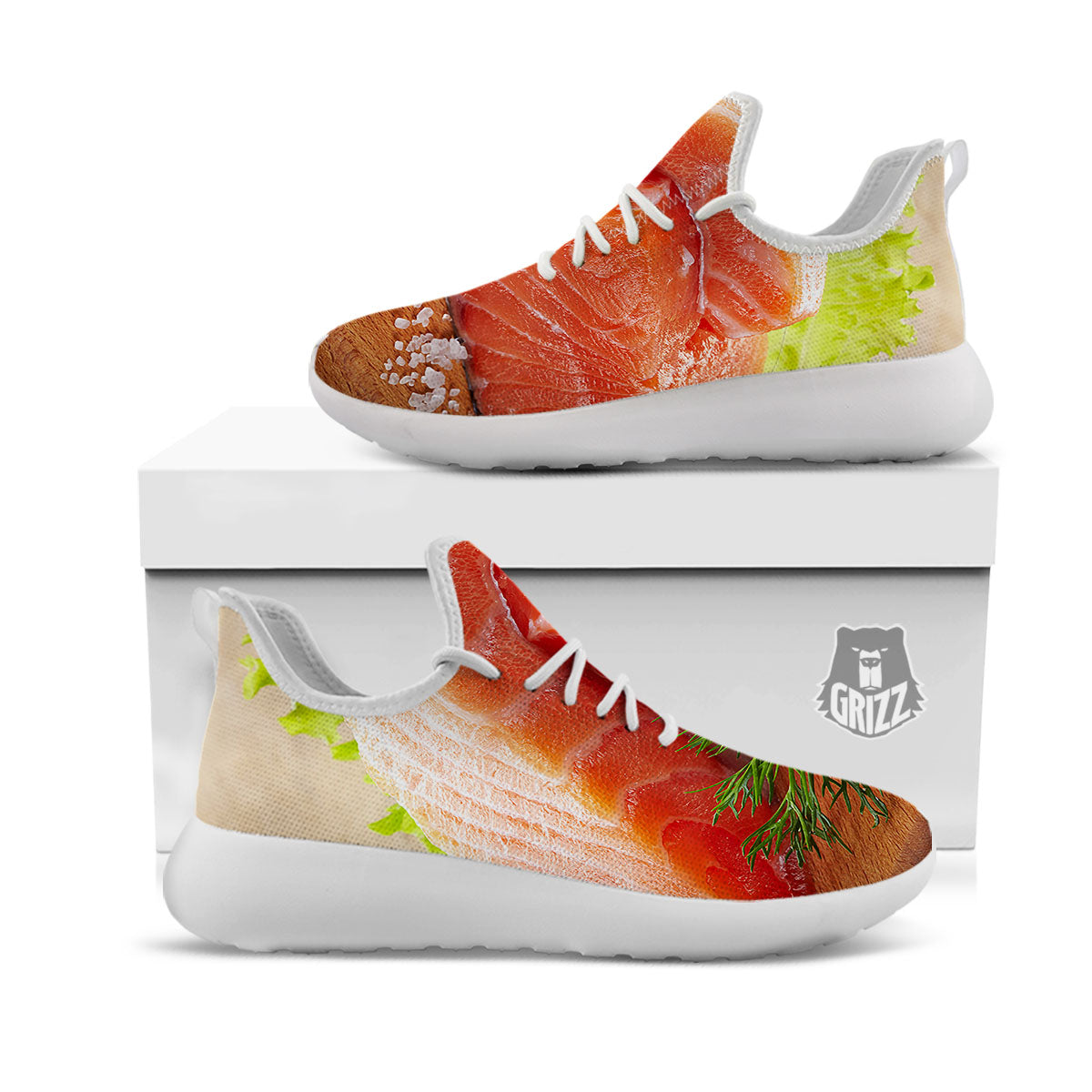 Fresh Salmon Print White Athletic Shoes-grizzshop