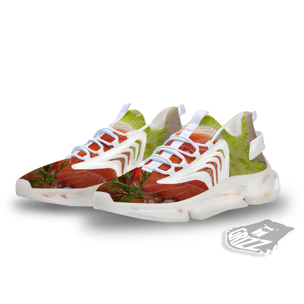 Fresh Salmon Print White Gym Shoes-grizzshop