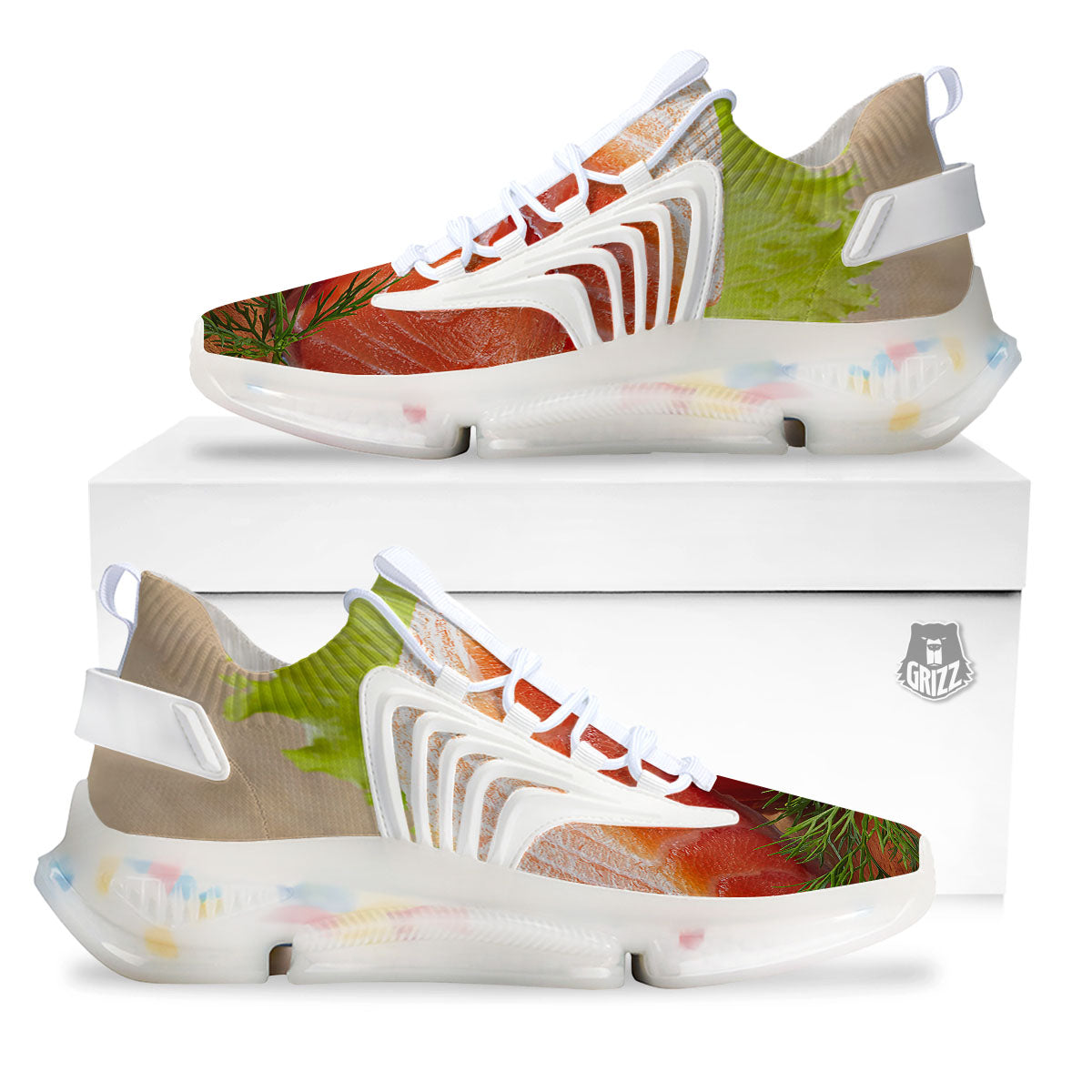 Fresh Salmon Print White Gym Shoes-grizzshop