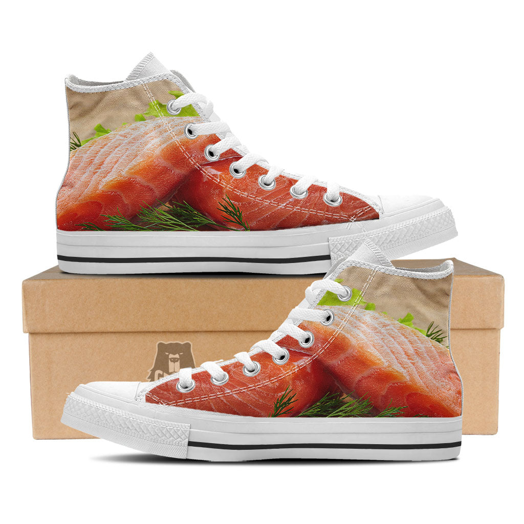 Fresh Salmon Print White High Top Shoes-grizzshop