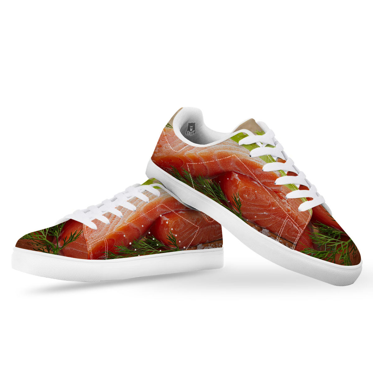 Fresh Salmon Print White Low Top Sneakers-grizzshop
