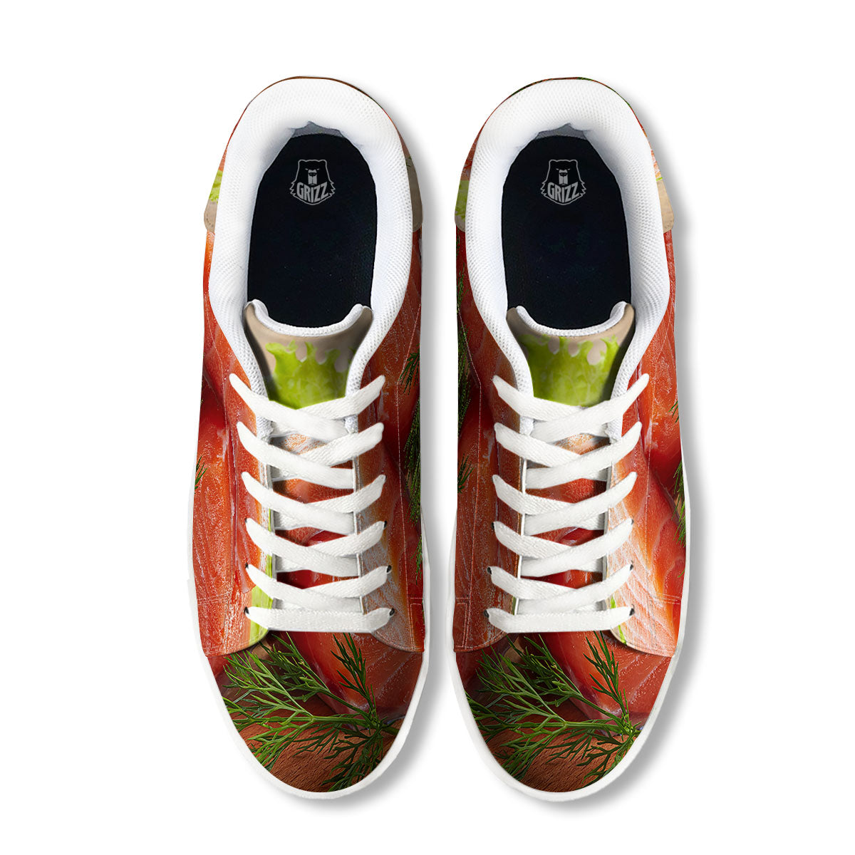 Fresh Salmon Print White Low Top Sneakers-grizzshop