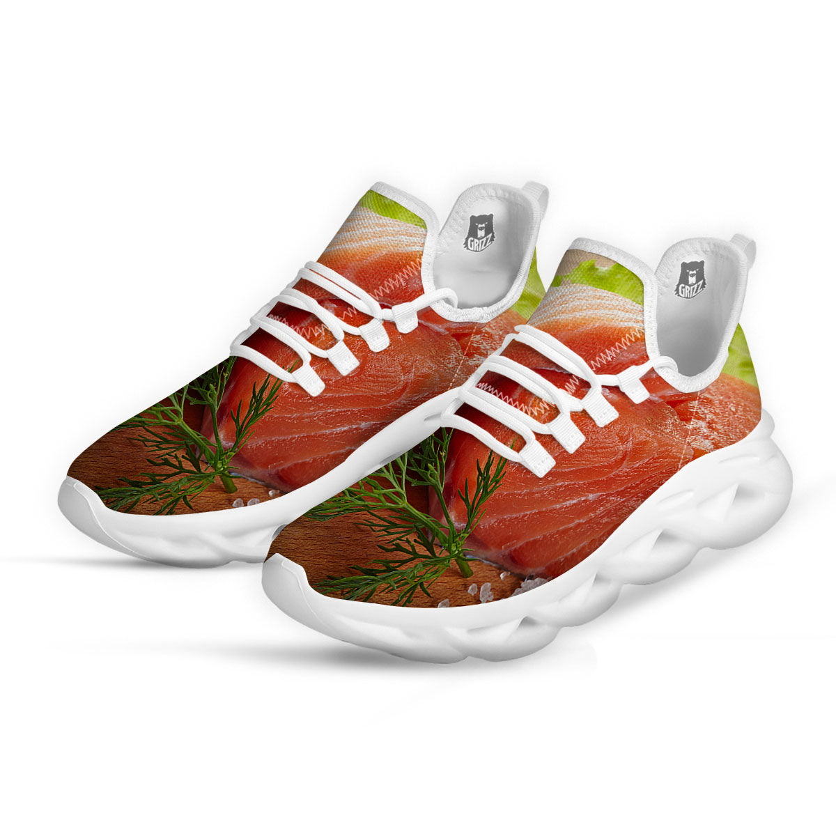 Fresh Salmon Print White Running Shoes-grizzshop