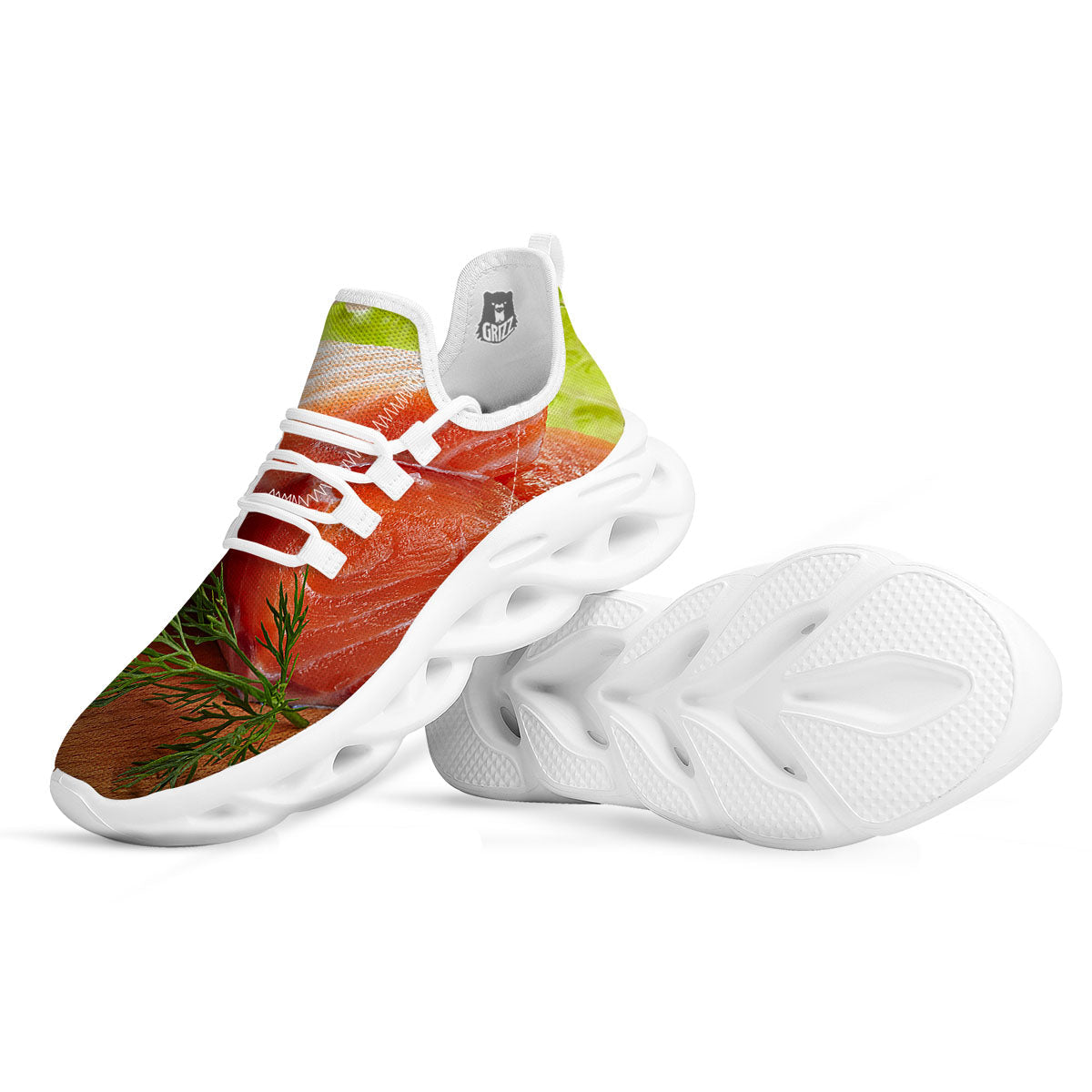 Fresh Salmon Print White Running Shoes-grizzshop