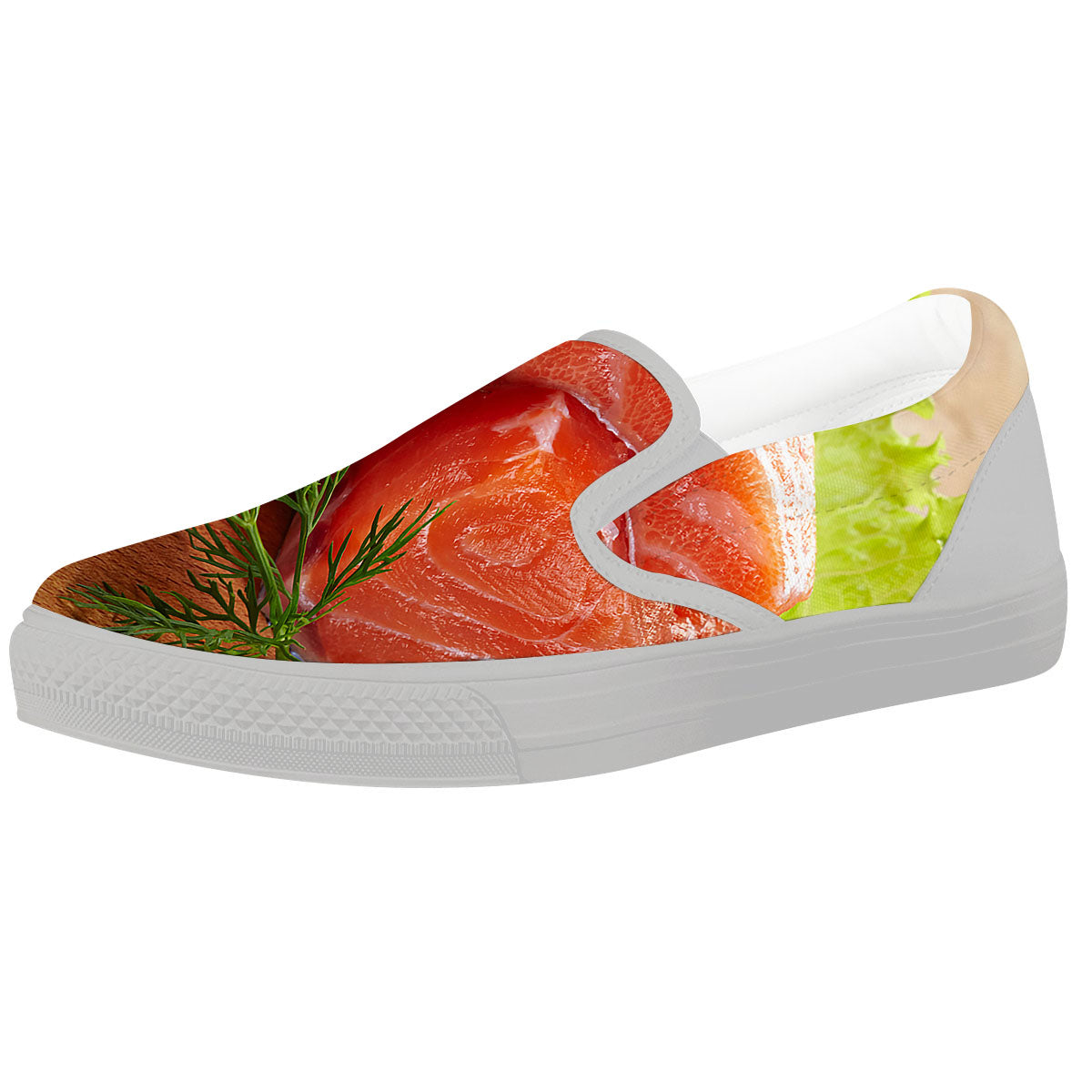 Fresh Salmon Print White Slip On Shoes-grizzshop