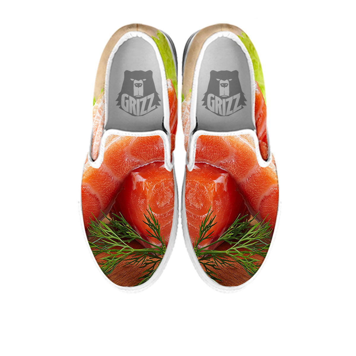 Fresh Salmon Print White Slip On Shoes-grizzshop