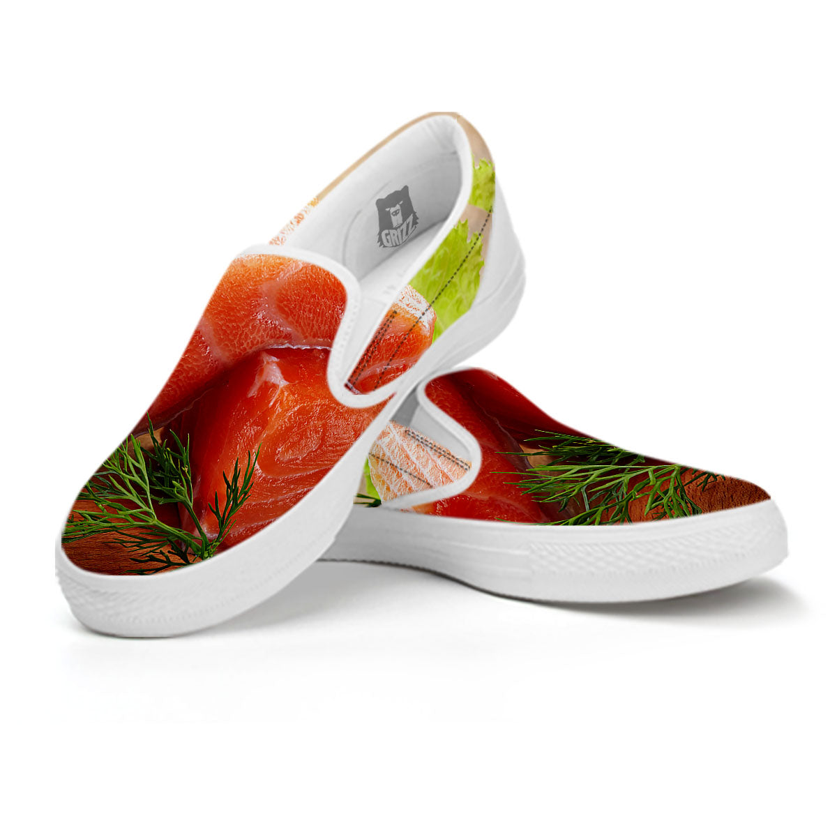 Fresh Salmon Print White Slip On Shoes-grizzshop