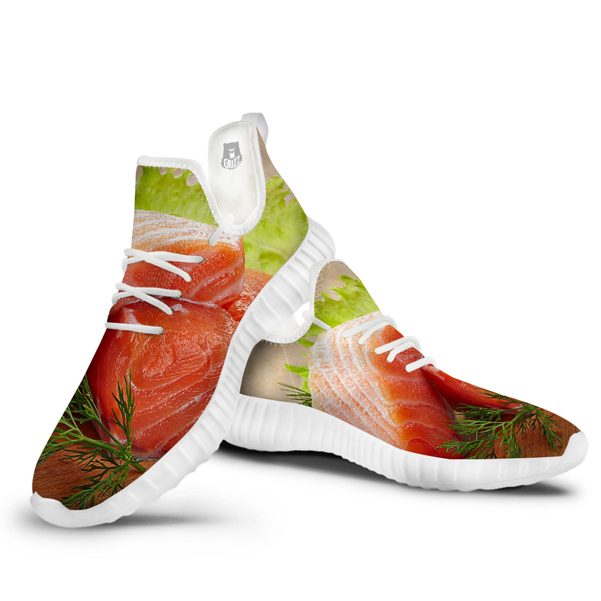 Fresh Salmon Print White Walking Shoes-grizzshop