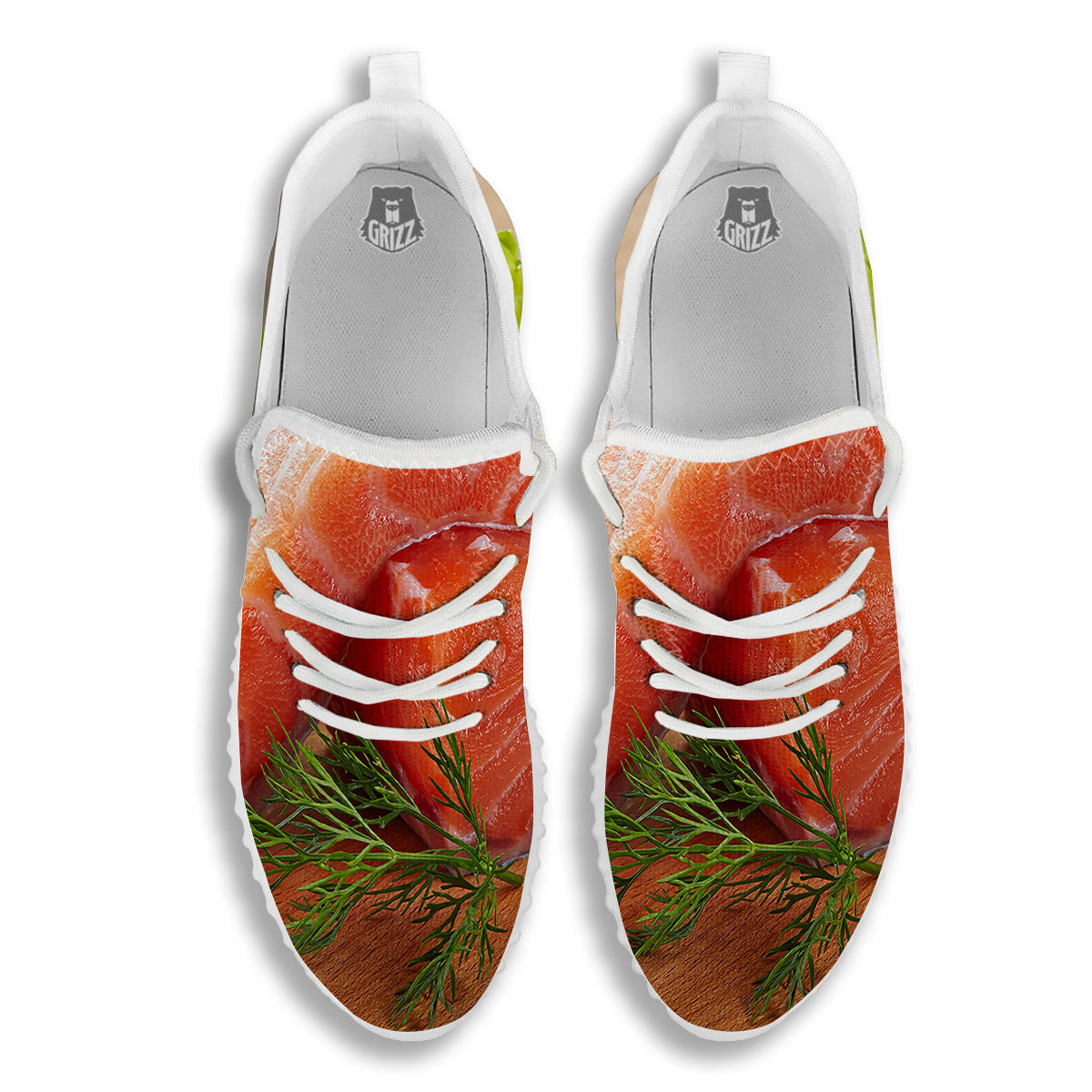 Fresh Salmon Print White Walking Shoes-grizzshop