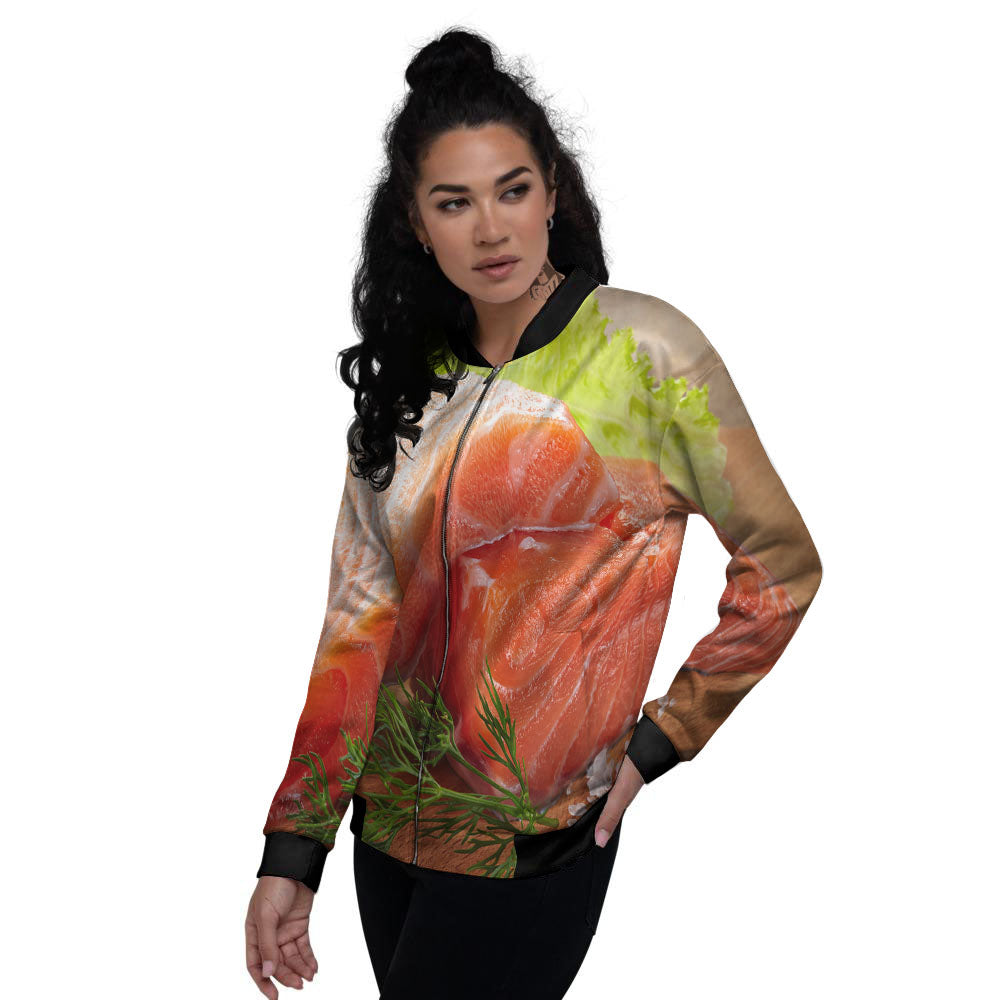 Fresh Salmon Print Women's Bomber Jacket-grizzshop