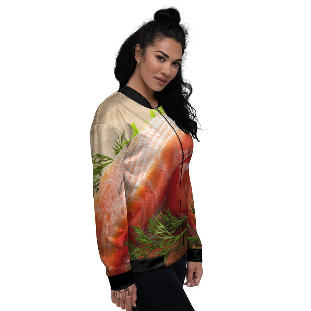 Fresh Salmon Print Women's Bomber Jacket-grizzshop