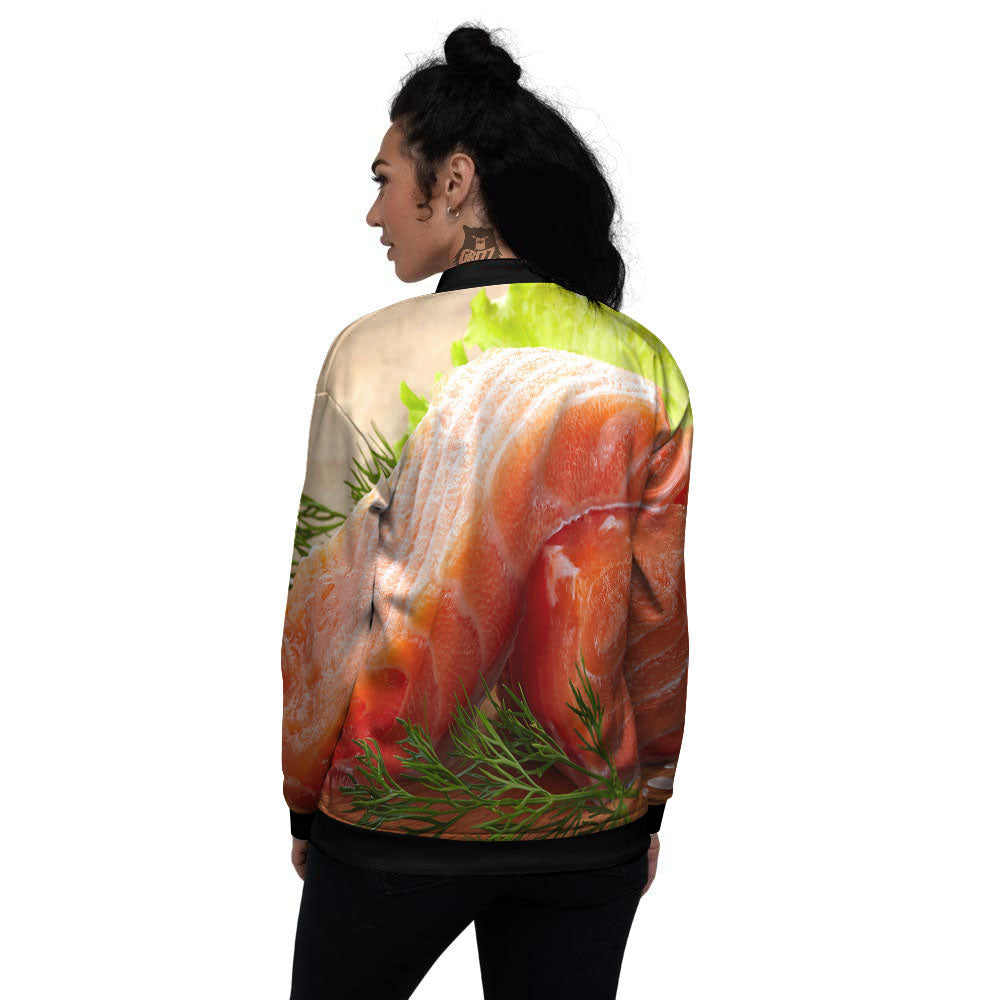 Fresh Salmon Print Women's Bomber Jacket-grizzshop