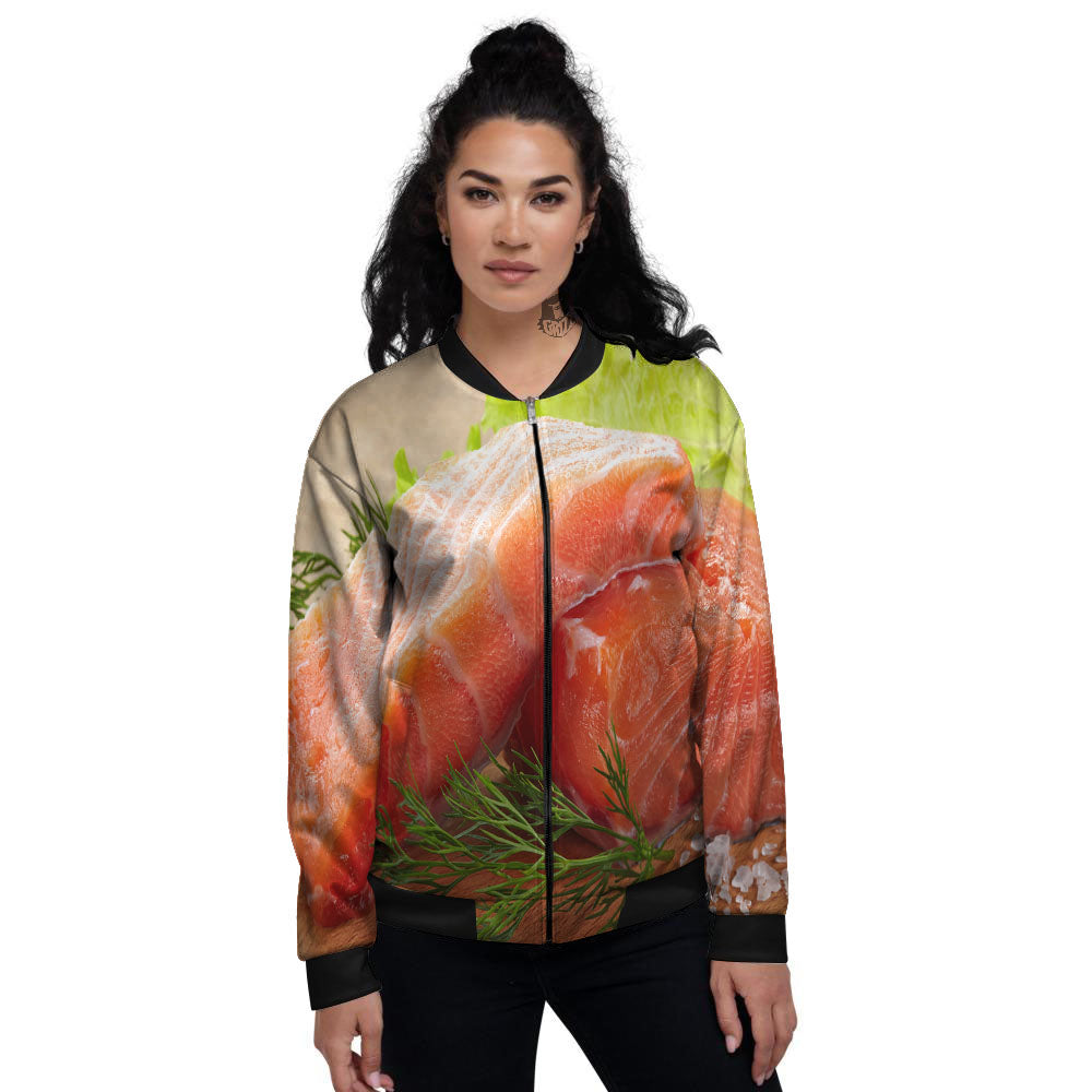 Fresh Salmon Print Women's Bomber Jacket-grizzshop