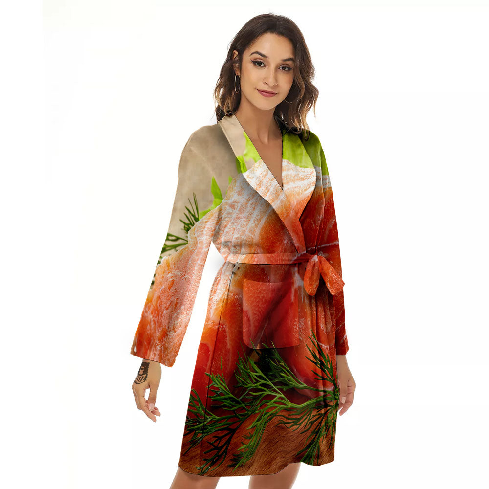 Fresh Salmon Print Women's Robe-grizzshop
