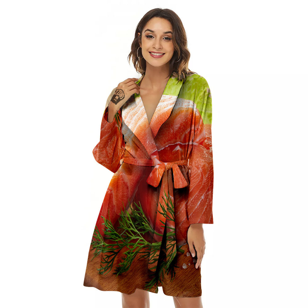 Fresh Salmon Print Women's Robe-grizzshop