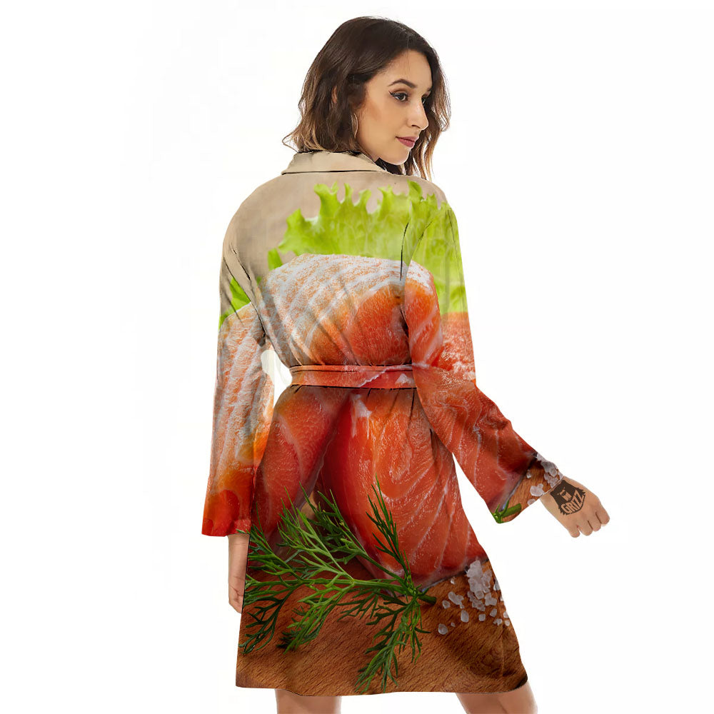Fresh Salmon Print Women's Robe-grizzshop