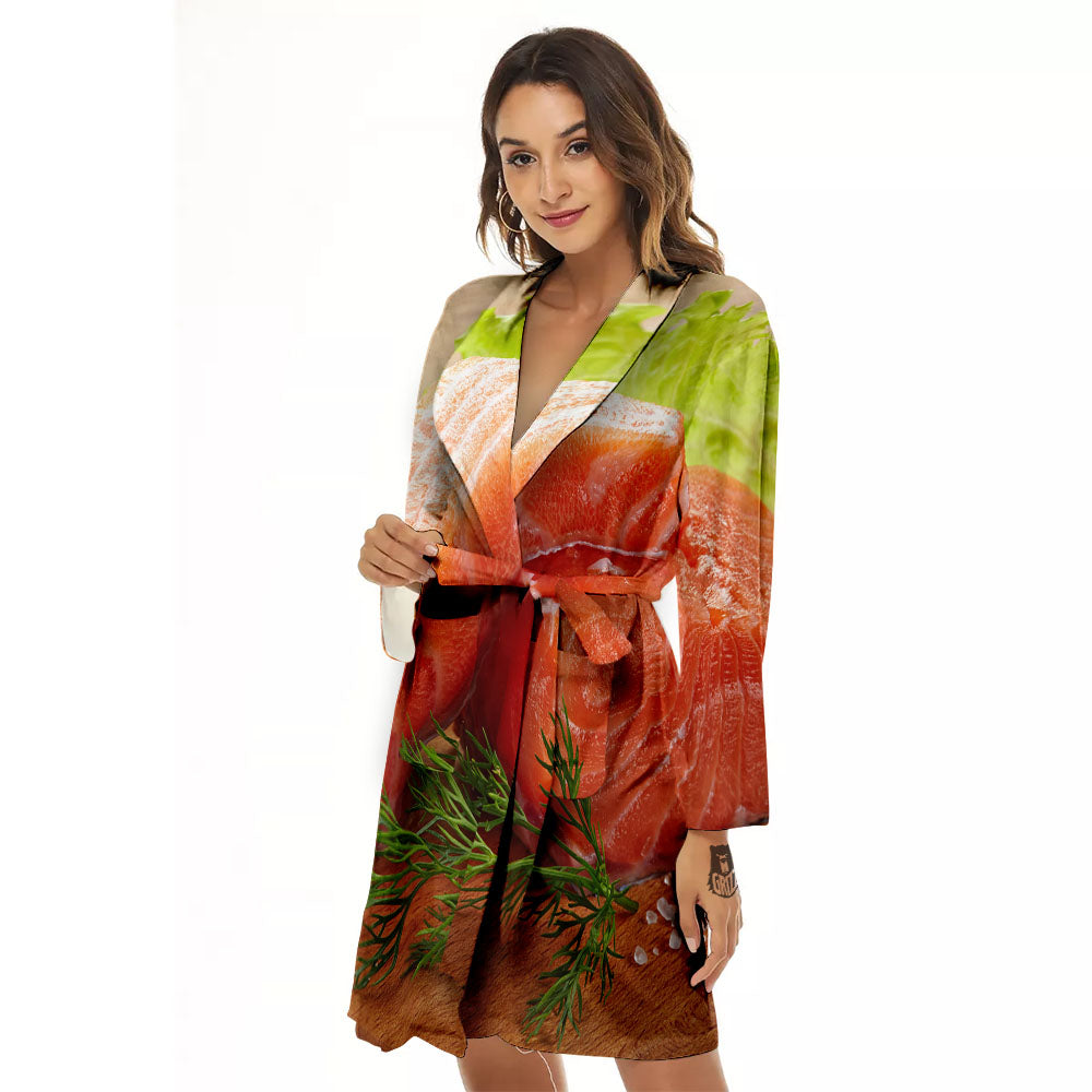Fresh Salmon Print Women's Robe-grizzshop