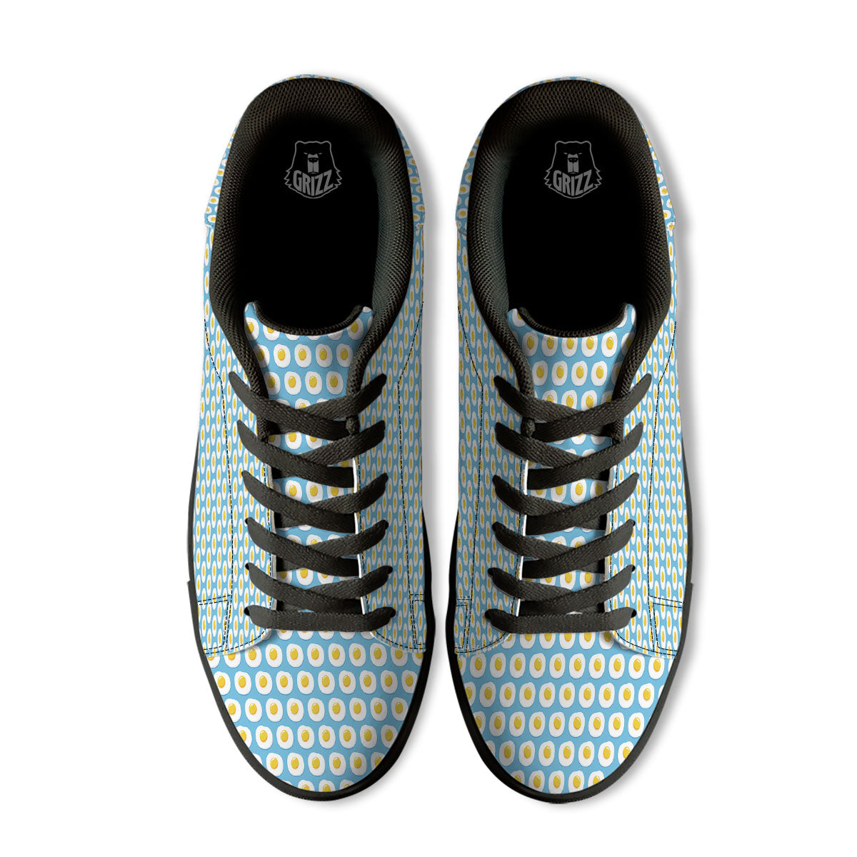 Fried Eggs Blue Print Pattern Black Low Top Sneakers-grizzshop